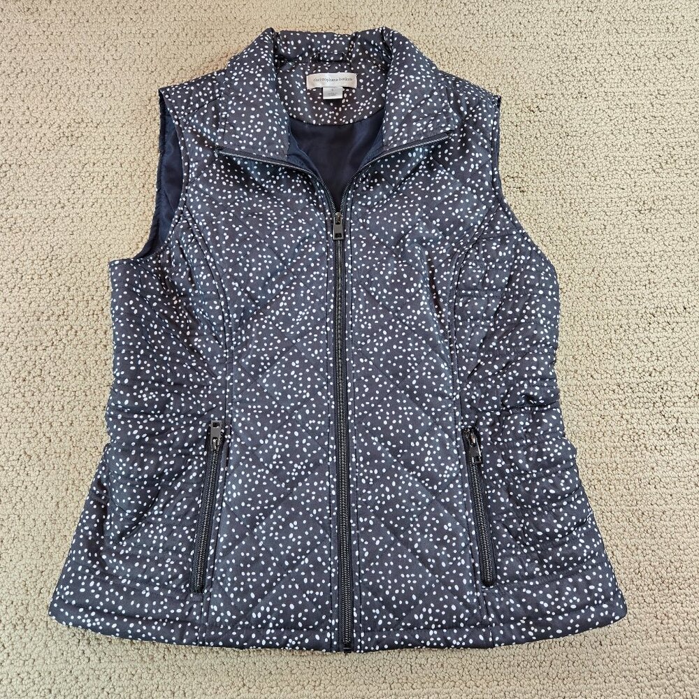 Christopher & Banks Quilted Puffer Vest Women's Small Grey White Polka Dot